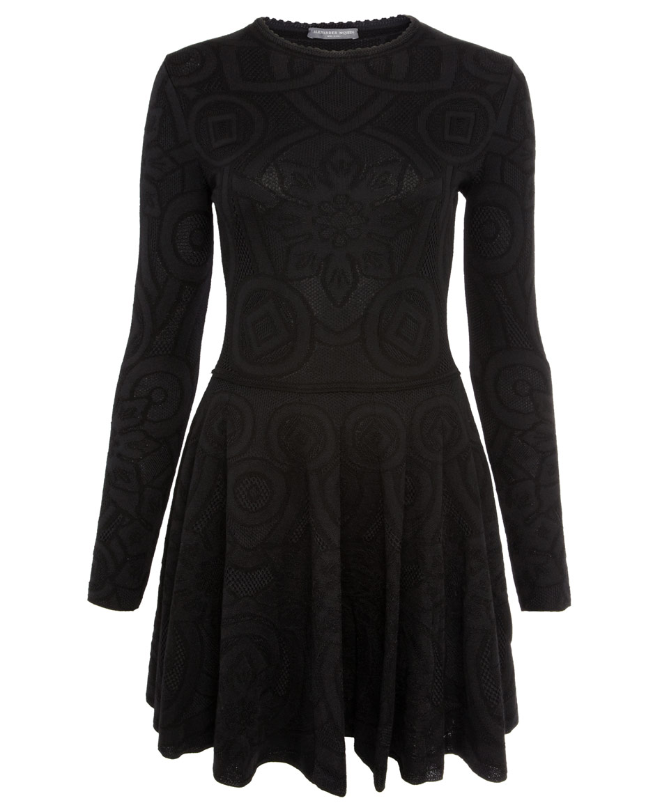 Alexander Mcqueen Black Long Sleeve Lace Knit Dress in Black | Lyst