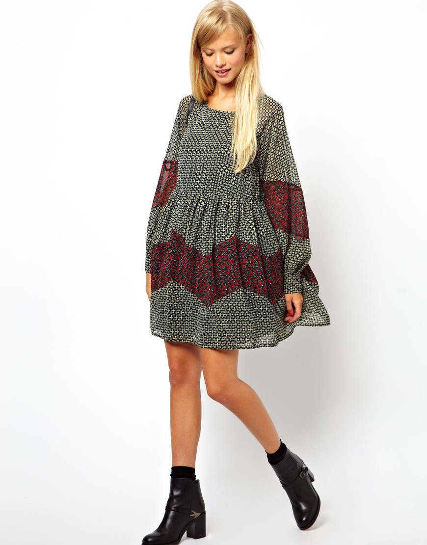 patchwork smock dress