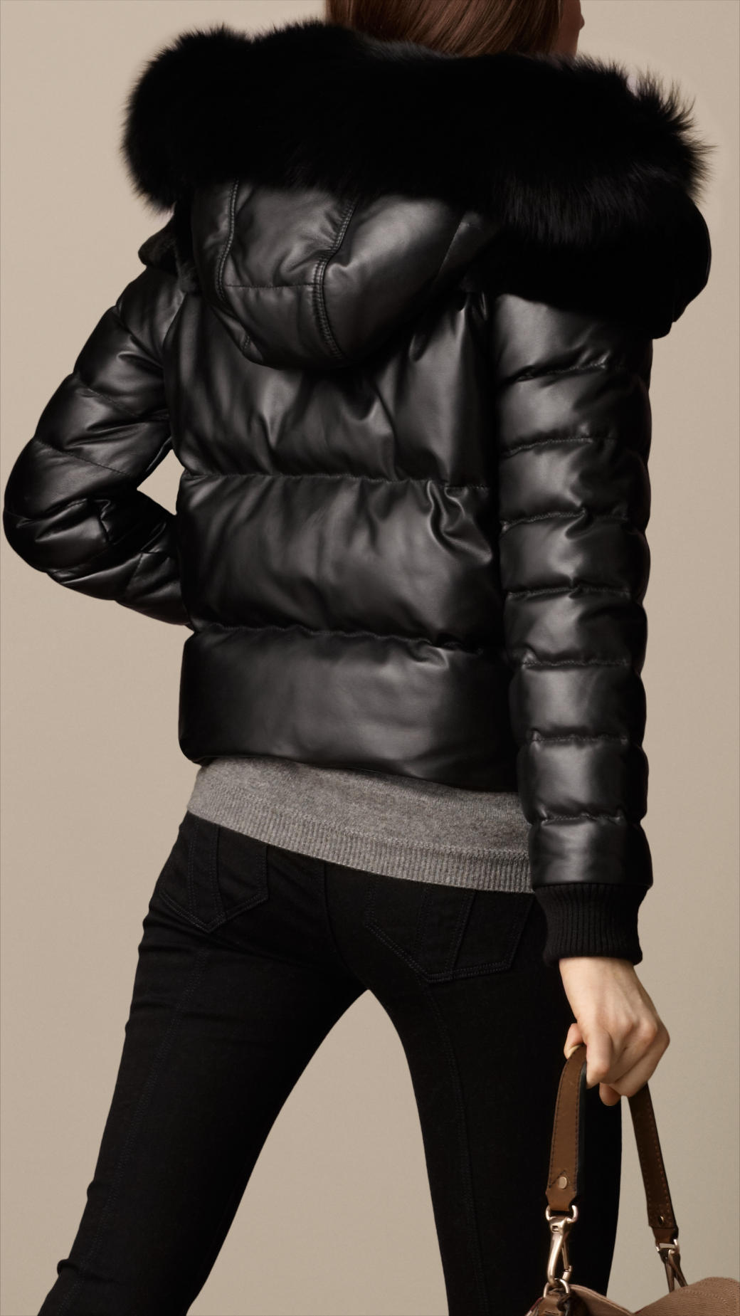 Burberry Fur Trim Nappa Leather Puffer Jacket In Black Lyst Gallery Women S Puffer Jackets