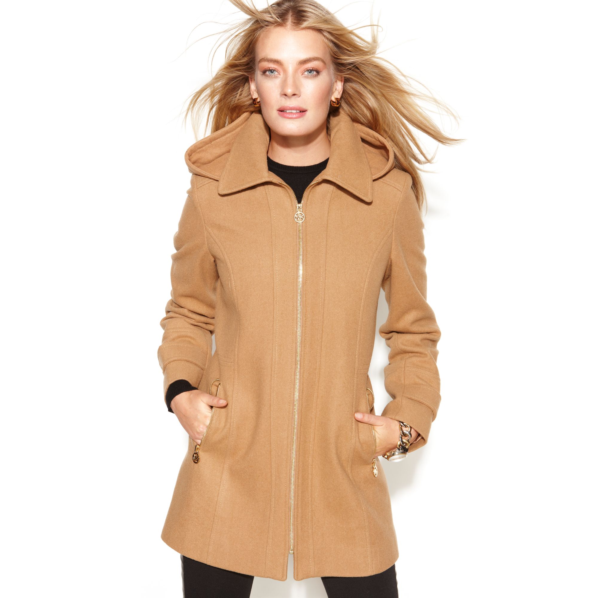 michael kors wool blend zip front coat