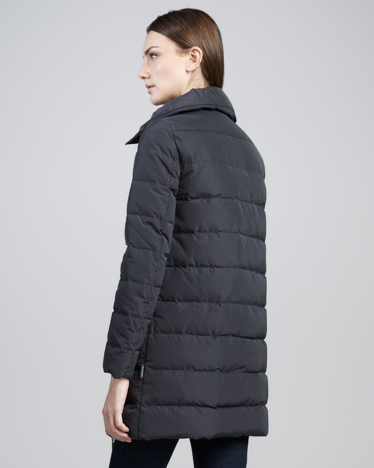 Moncler Midlength Asymmetriczip Puffer Coat Black in Charcoal (Gray) - Lyst