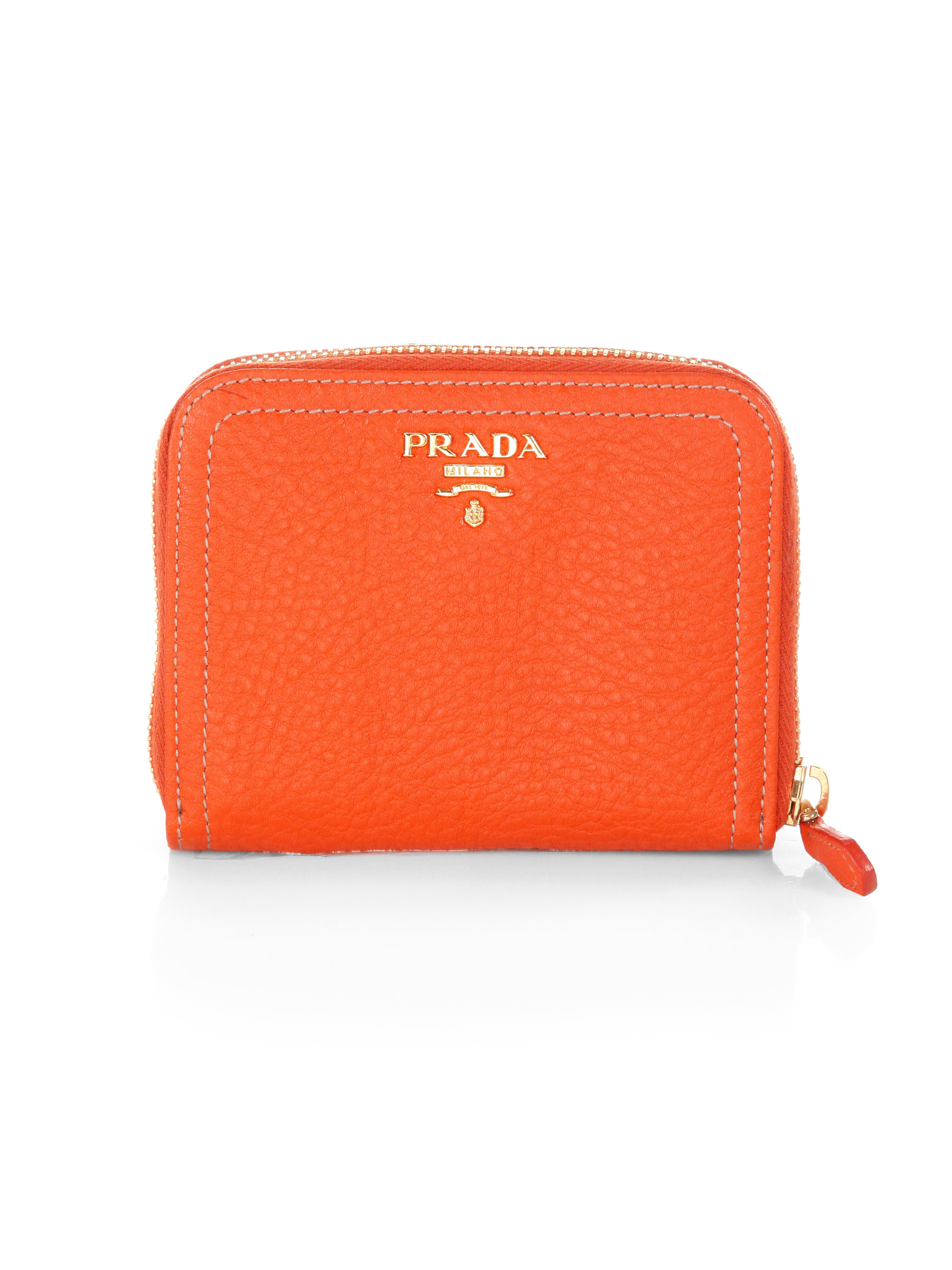 Prada Daino Small Zip Around Leather Wallet in Orange (PAPAYA) | Lyst  