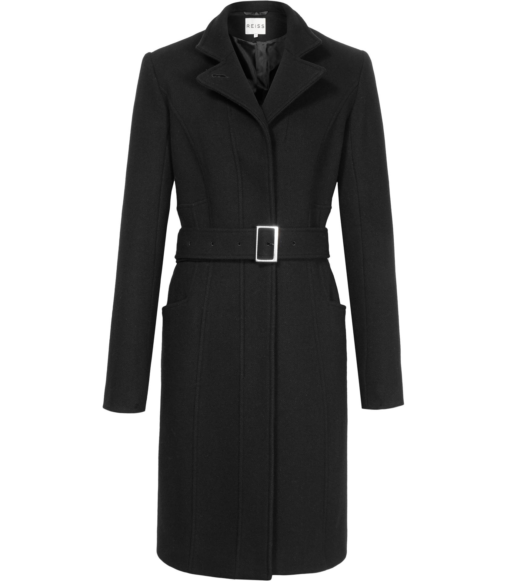 Reiss Tropez Belted Wool Coat in Black | Lyst