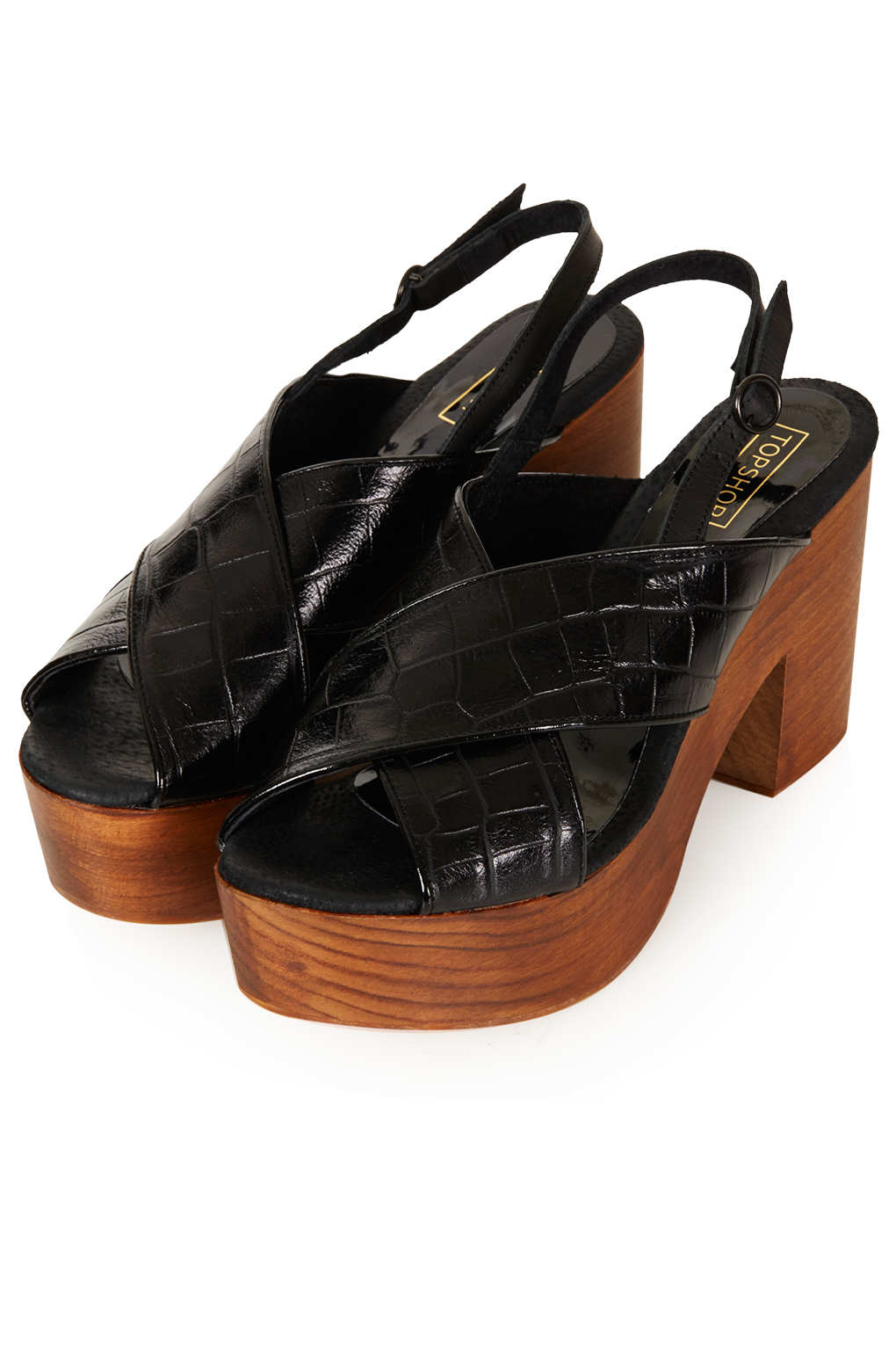 black mid heel sling back shoes