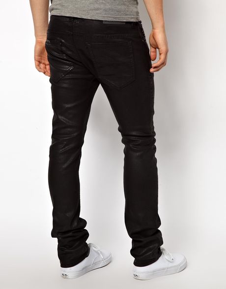 Diesel Jeans Thavar Slim Leather Look in Black for Men | Lyst
