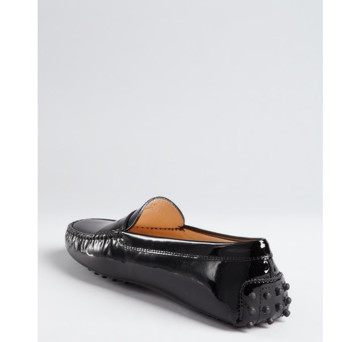 Lyst Tod'S Black Patent Leather Moc Penny Loafers in Black