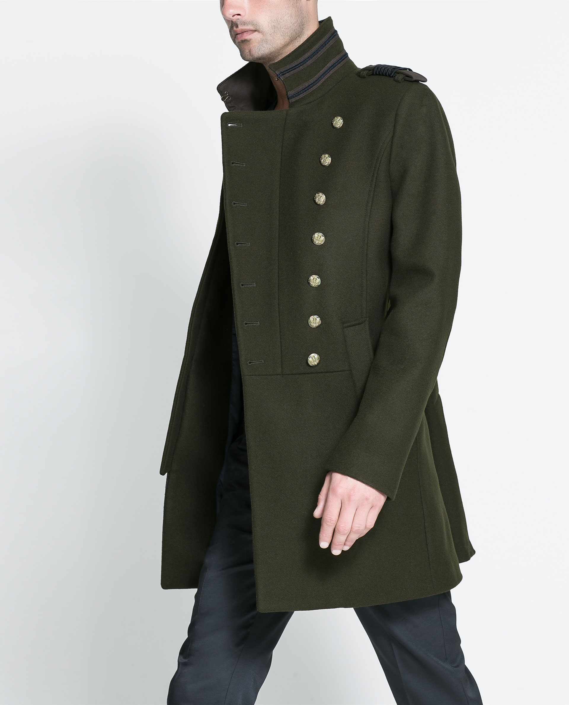Zara Military Style Coat in Green for Men | Lyst