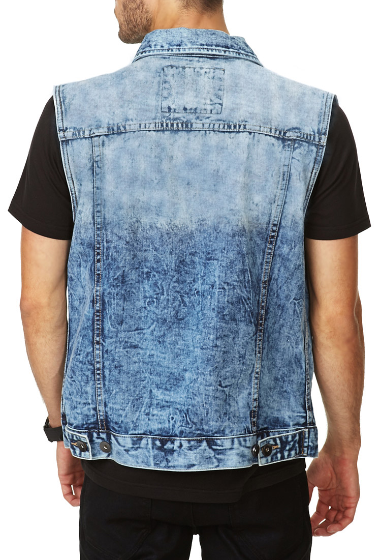 Lyst Forever 21 Bleached Denim Vest in Blue for Men