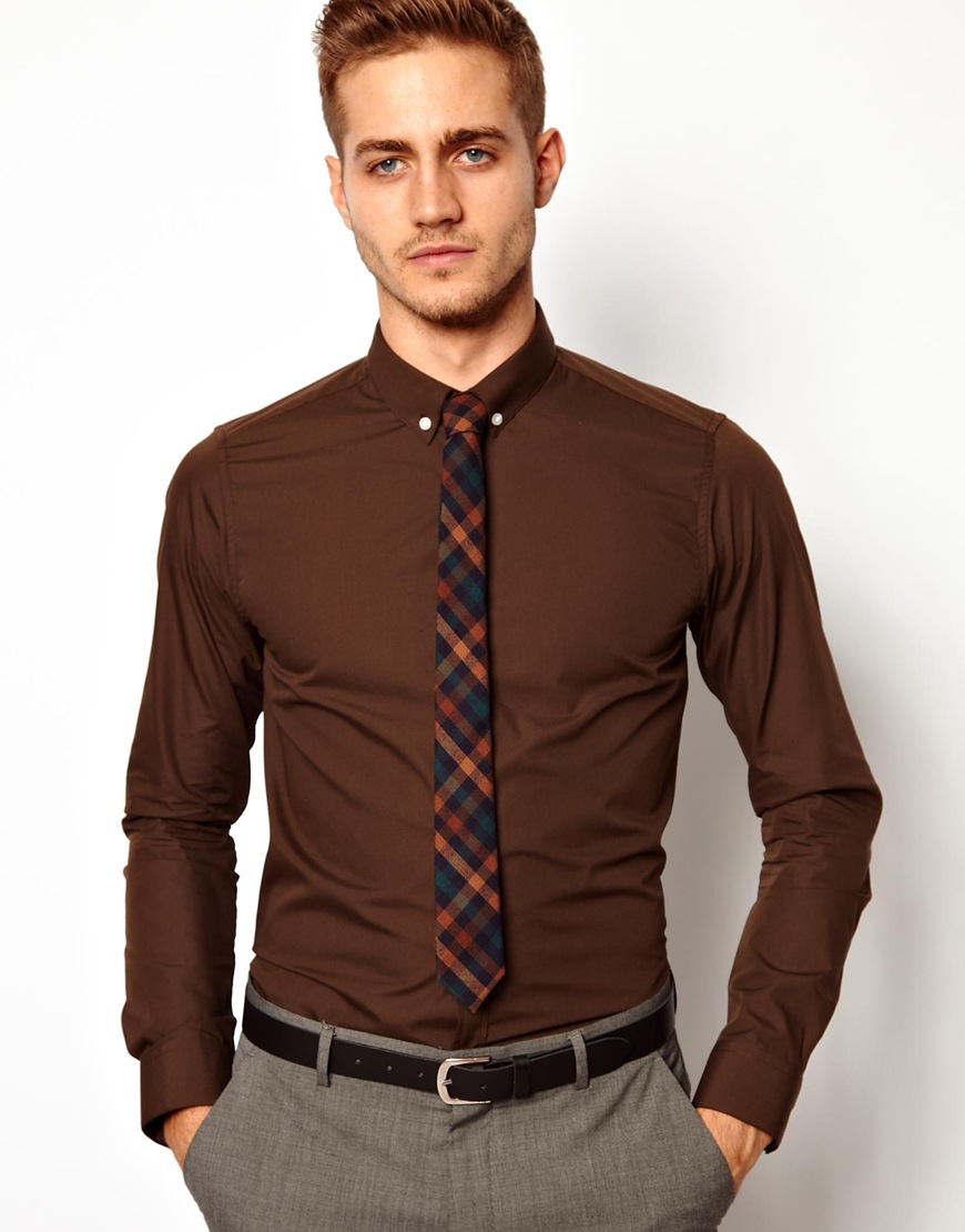 Lyst - Asos Smart Shirt with Button Down in Brown for Men