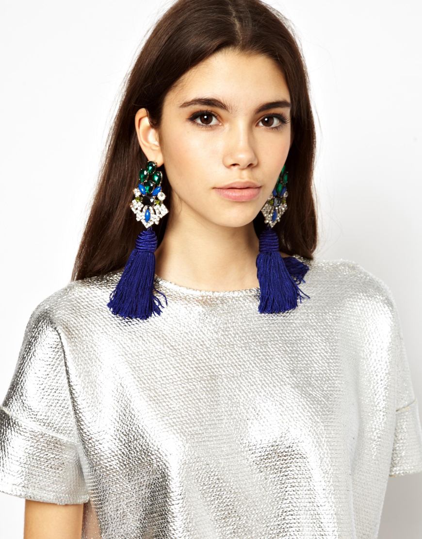 Lyst Asos Premium Jewel Tassel Earrings
