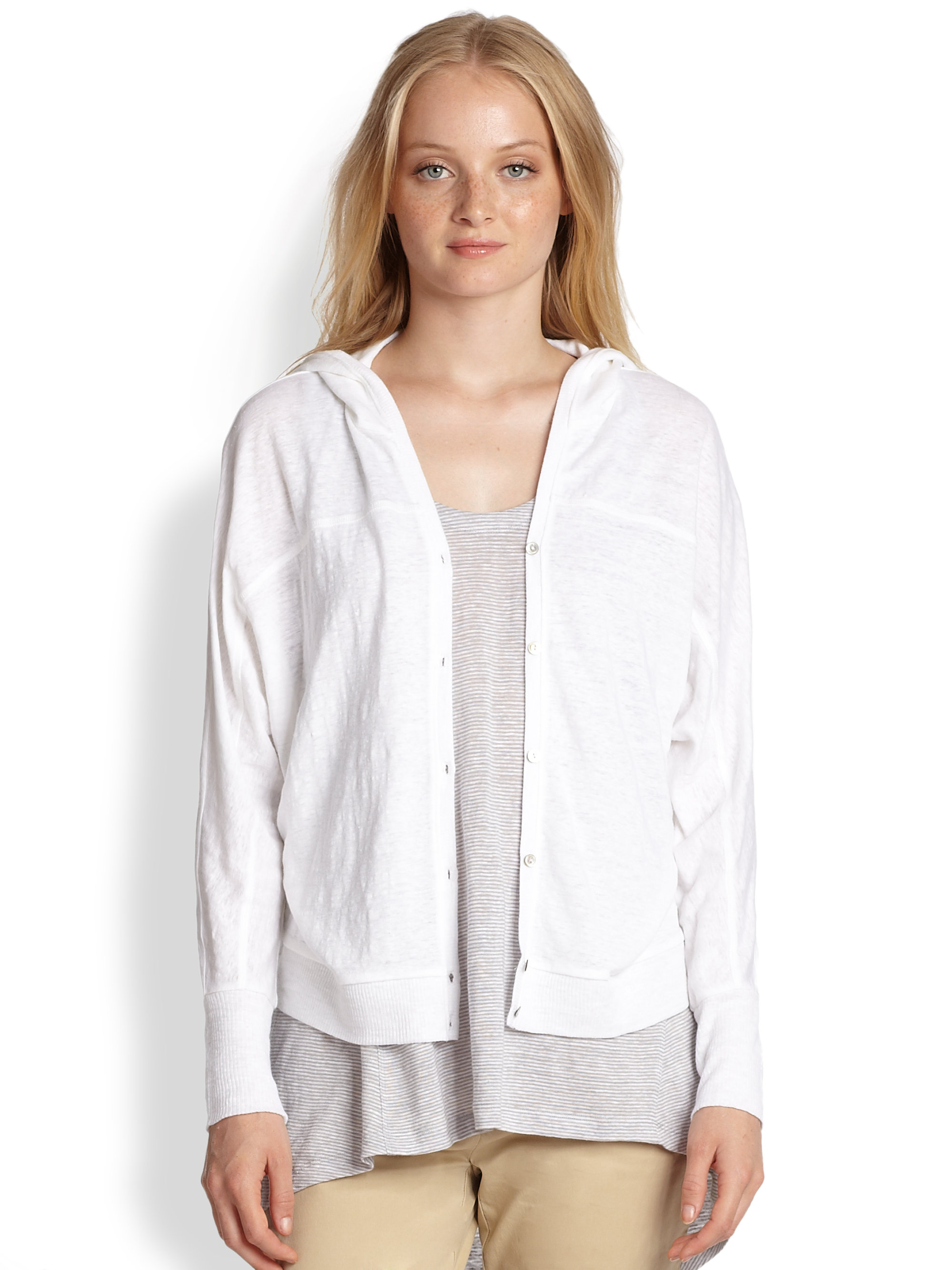 womens white linen cardigan