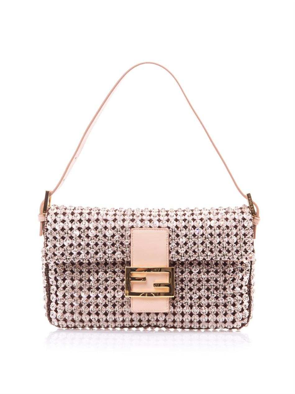 Fendi Crystal Embellished Baguette Bag in Metallic