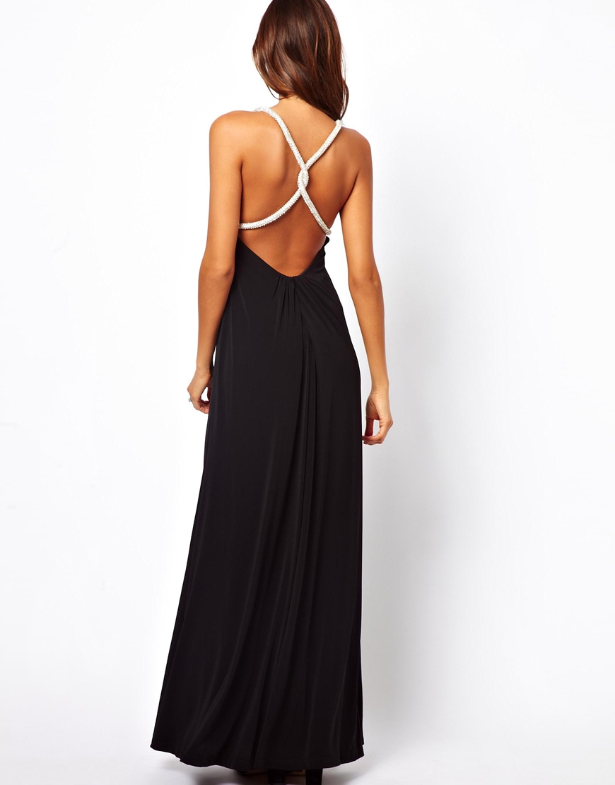 Forever Unique Plunge Neck Maxi Dress with Crystal Rope Straps in Black |  Lyst Canada