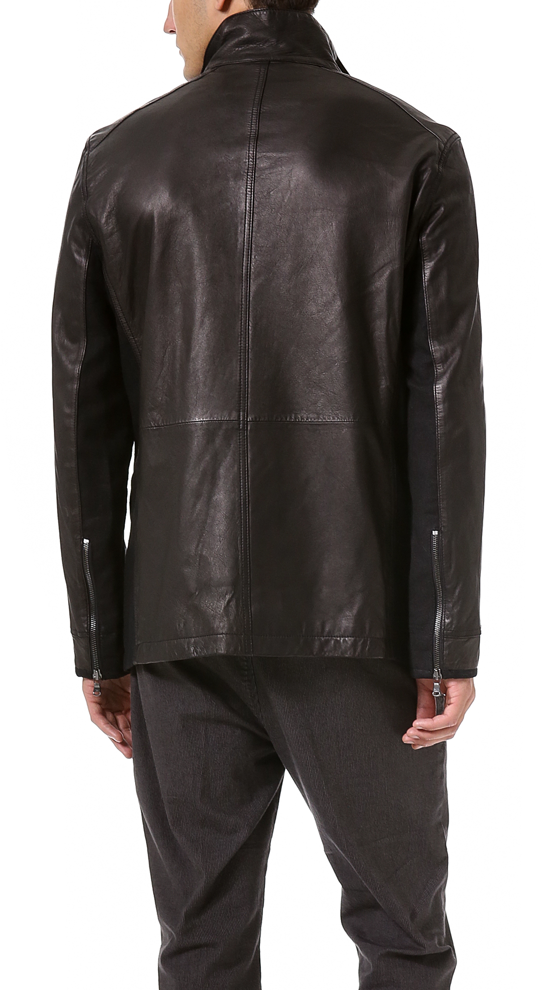 John Varvatos Leather Military Field Jacket in Black (Brown) for Men Lyst