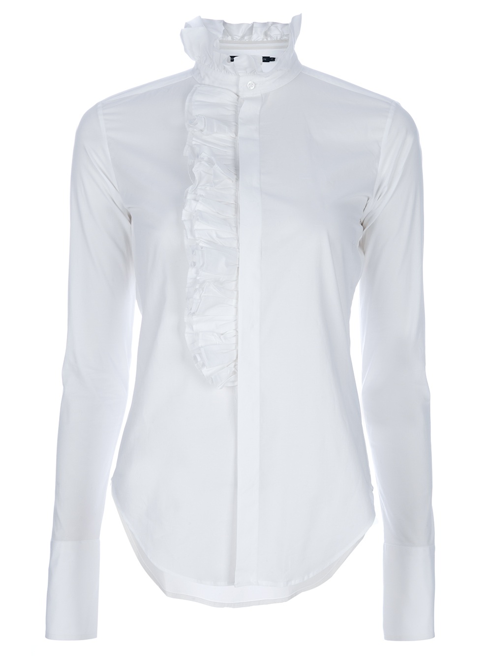 Ralph Lauren Blue Label Ruffle Detail Shirt in White - Lyst