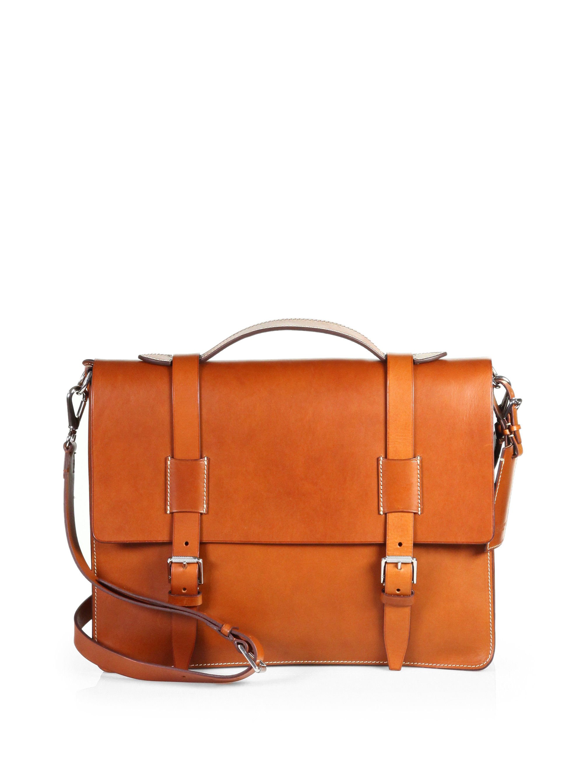 tan leather messenger bag
