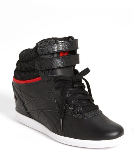 Reebok Freestyle Hi Wedge A Keys Sneaker in Black (Black/ Techy Red ...