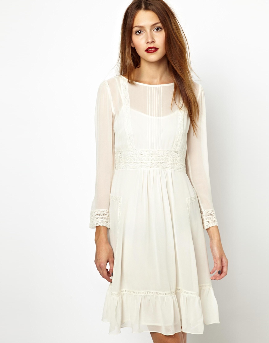 Vanessa Bruno Athé Silk Midi Dress in White - Lyst