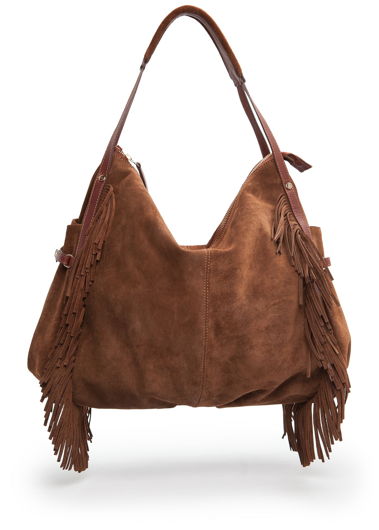 Lyst - Mango Fringed Suede Hobo Bag in Brown