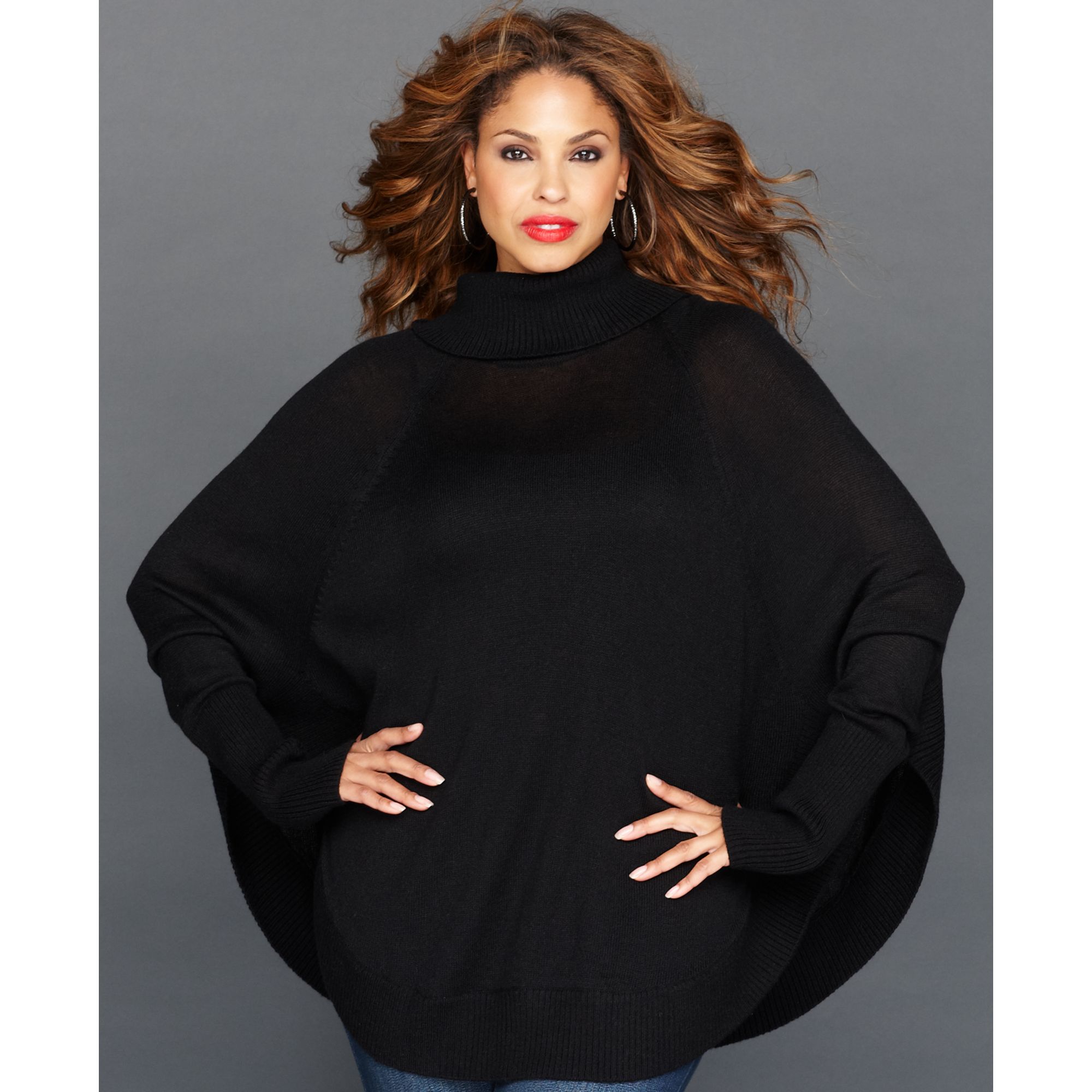 black turtleneck poncho sweater