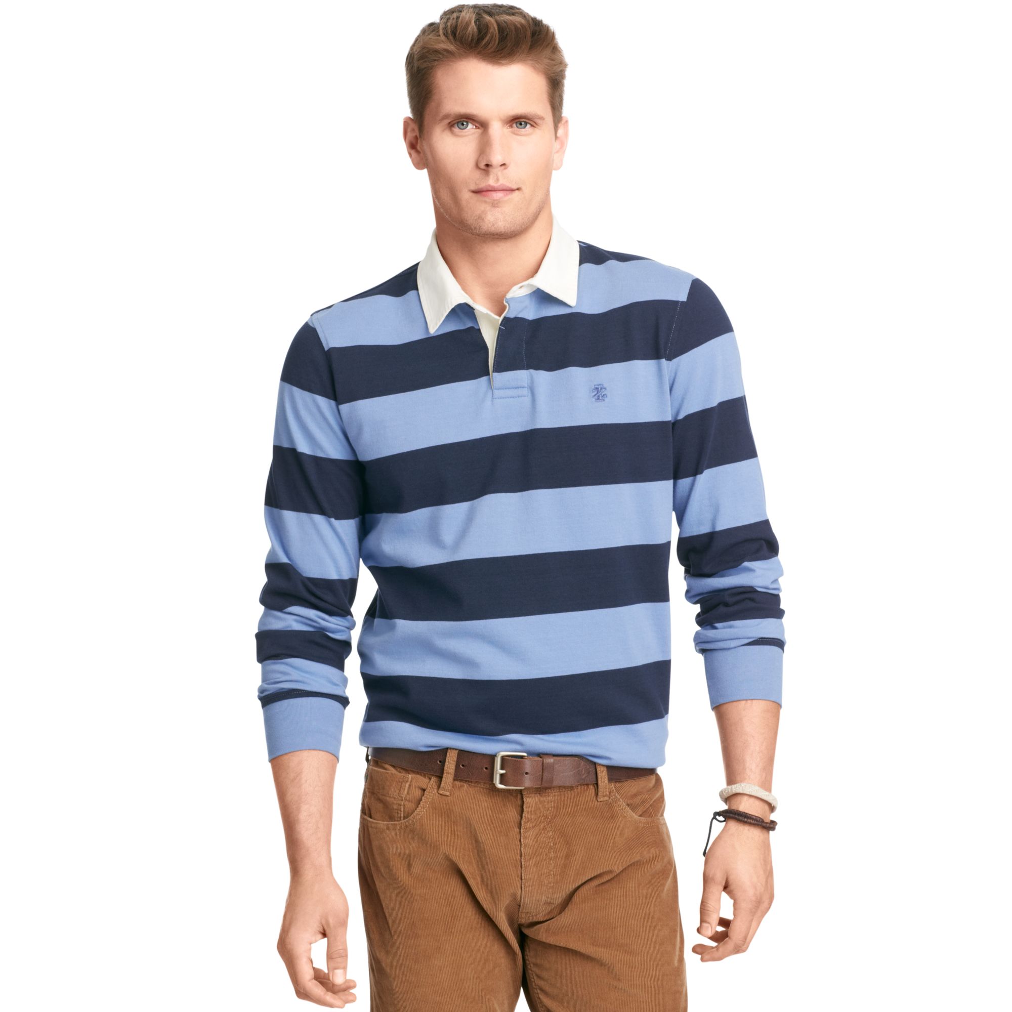 Izod Izod Shirt Longsleeve 5050 Striped Rugby Polo in Blue for Men Lyst