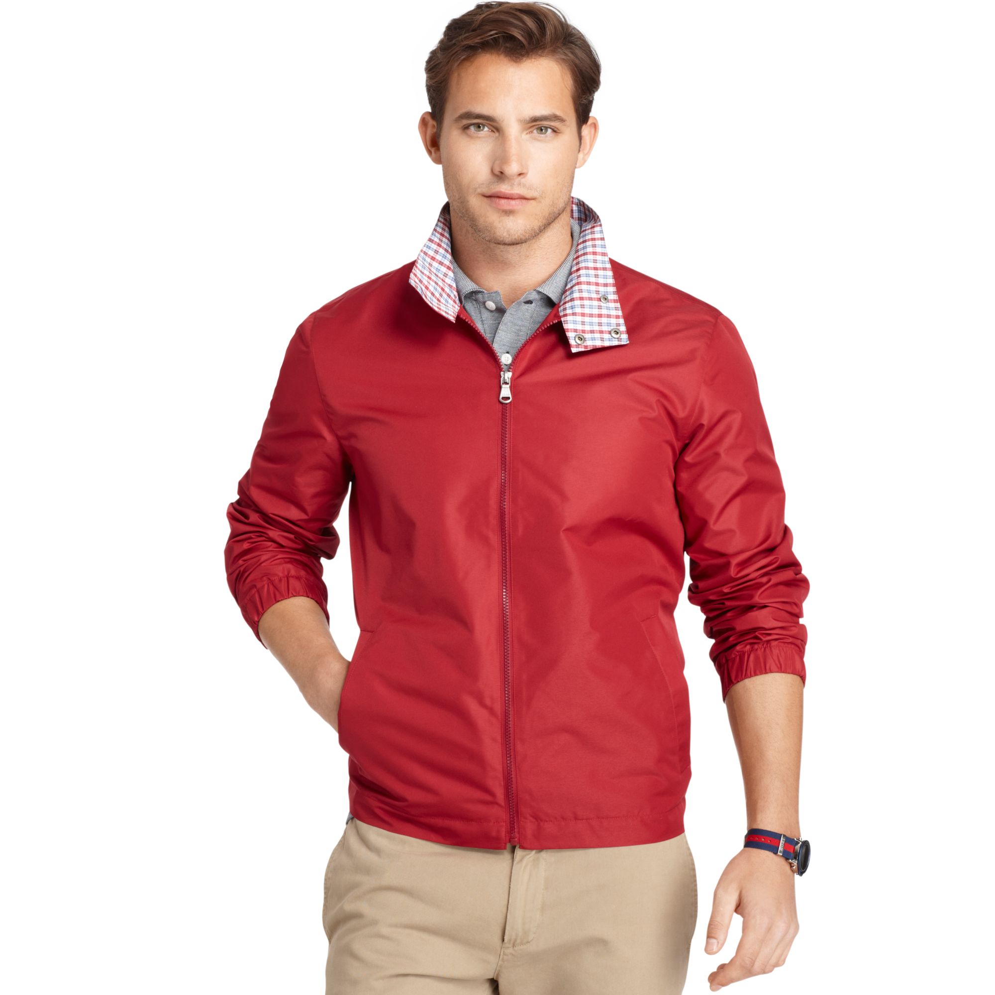 Izod Jacket Lightweight Plaidlined Barracuda Jacket in Red for Men | Lyst