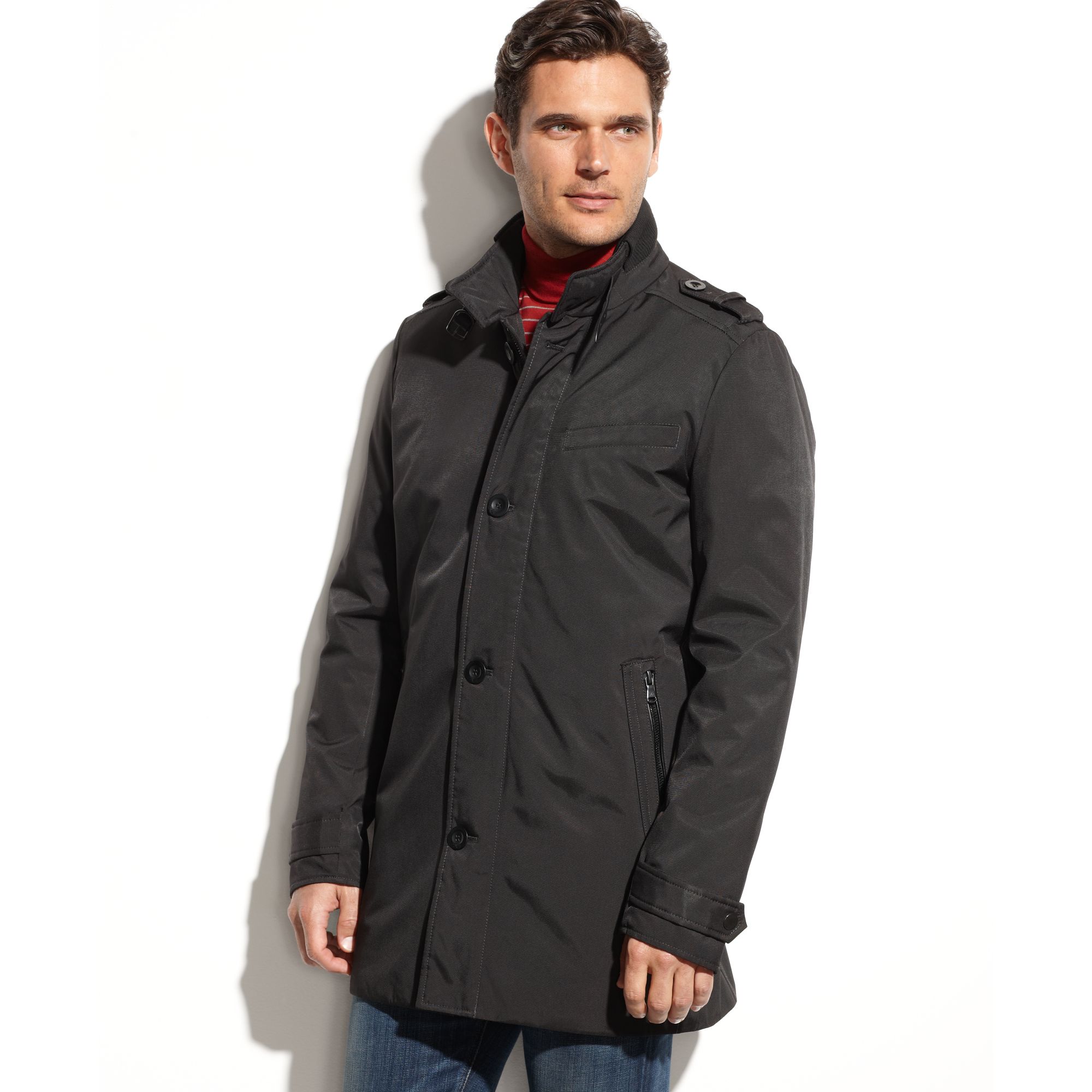 Kenneth cole Military Trench Coat in Black for Men | Lyst