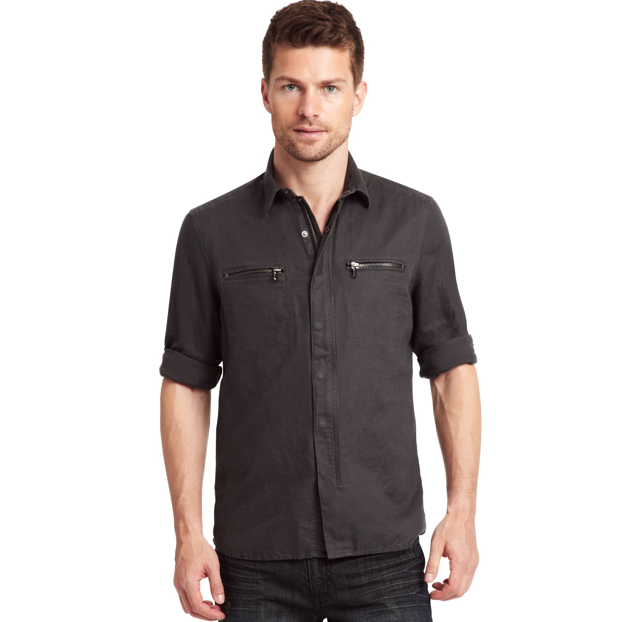Lyst - Kenneth Cole Long Sleeve Zip Up Shirt in Black for Men