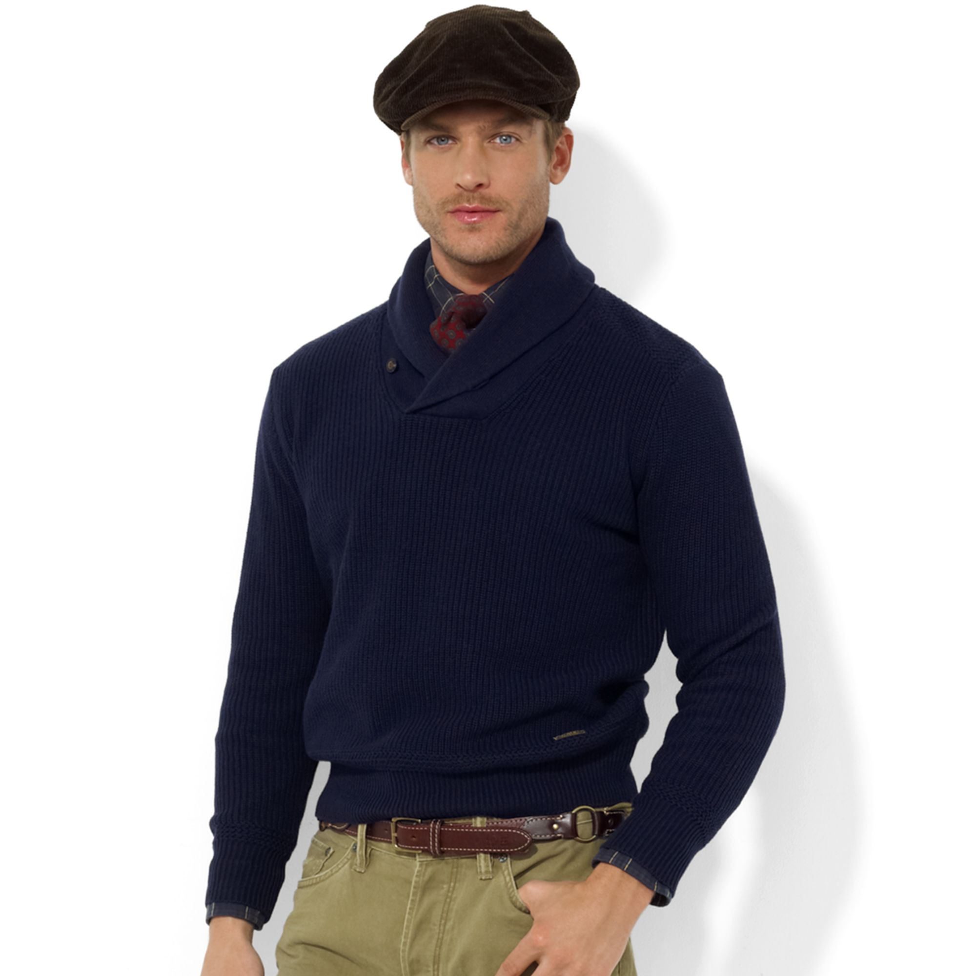 Lyst - Polo ralph lauren Shawl Collar Cotton Sweater in Blue for Men