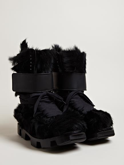 Rick Owens Mens Furry Pony Skin Plinth Boots in Black for Men - Lyst