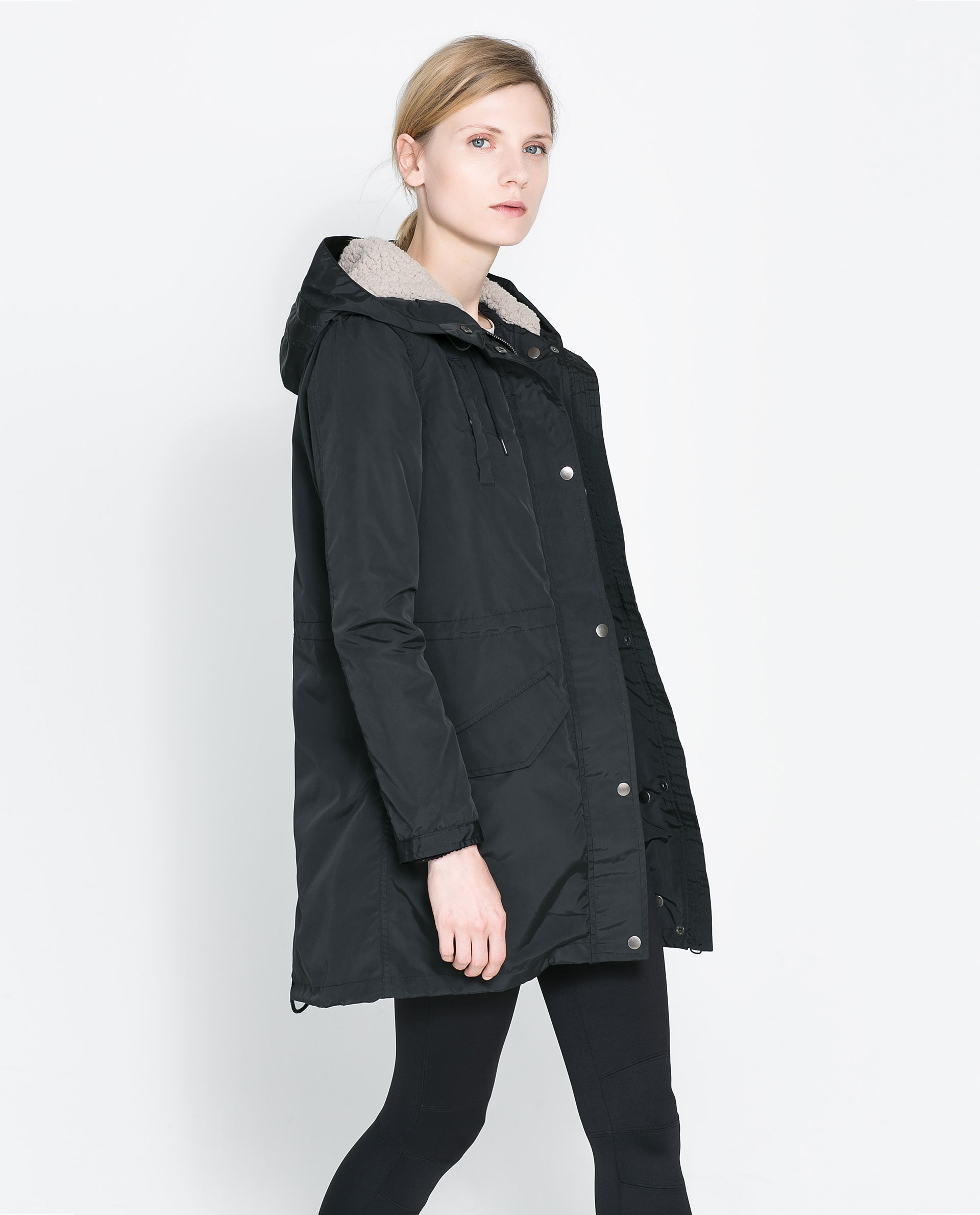 Zara Parka with Sheepskin Lining in Black Lyst
