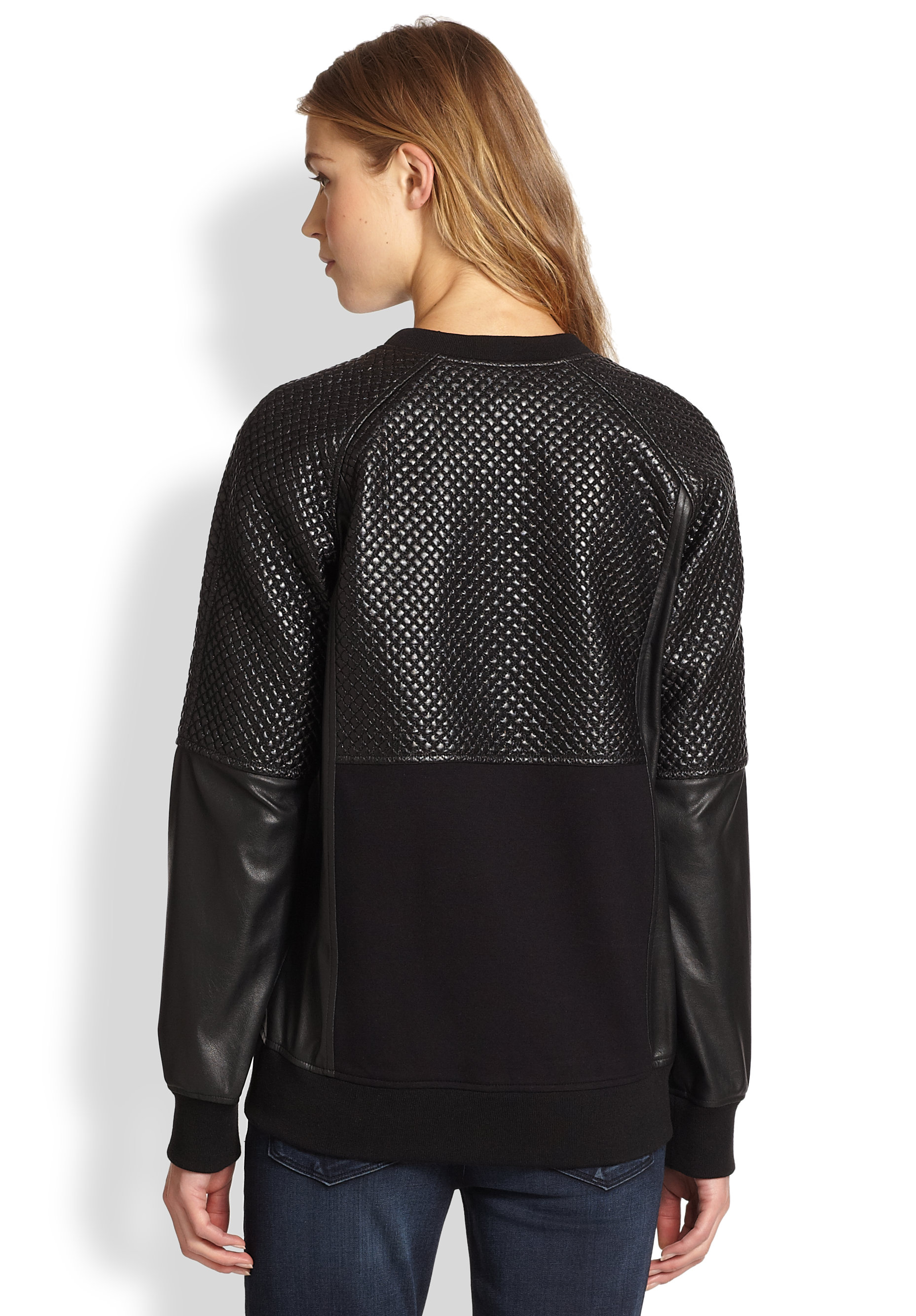 Download BCBGMAXAZRIA Micah Faux Leather Sweatshirt in Black - Lyst