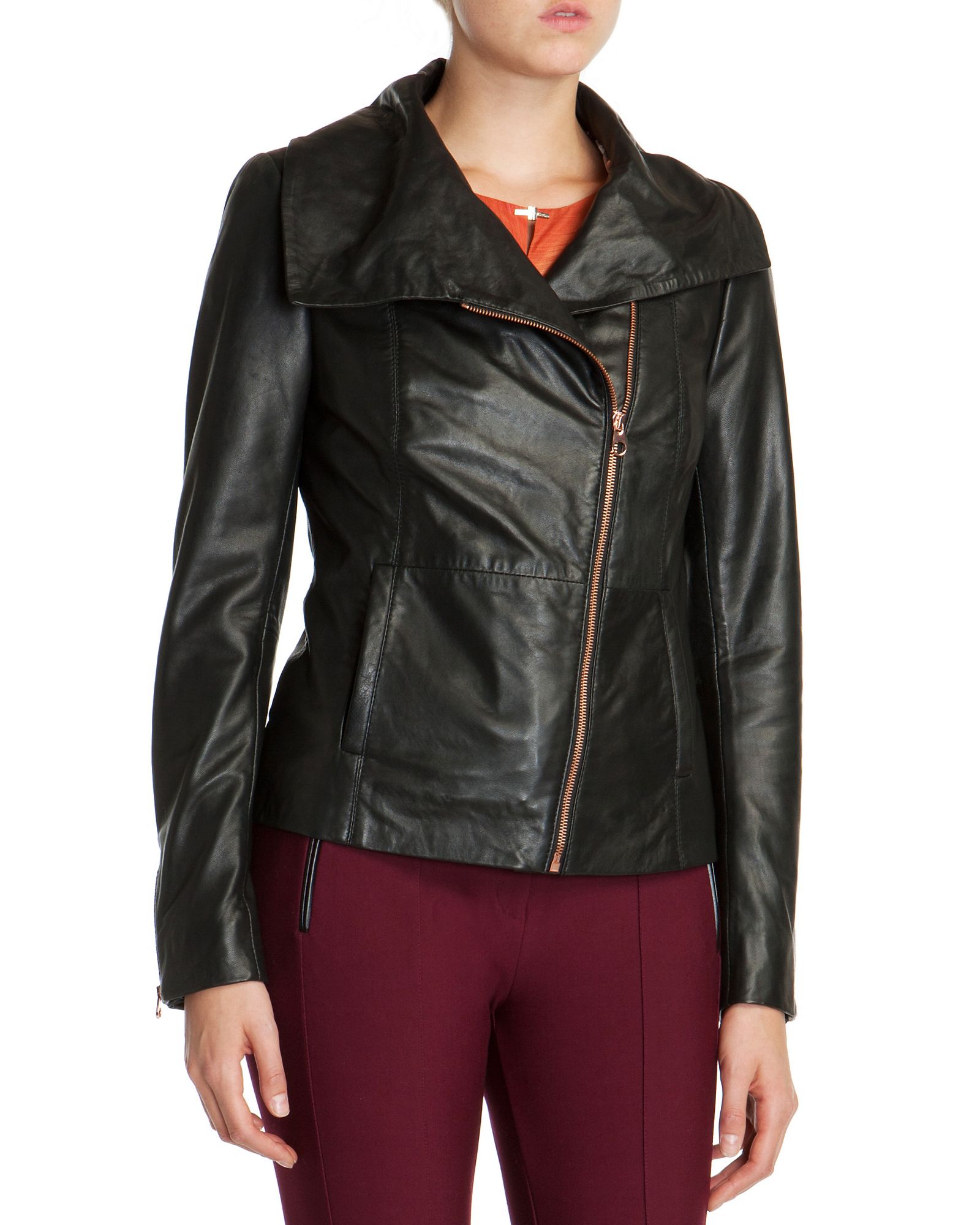 Fold Over Collar Print Outerwear