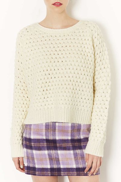 Topshop Knitted Wool Bobble Jumper in White (CREAM) | Lyst