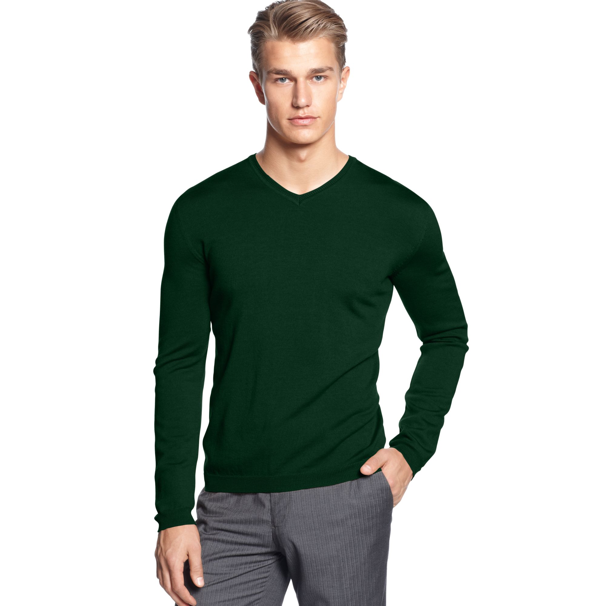 mens green v neck sweater