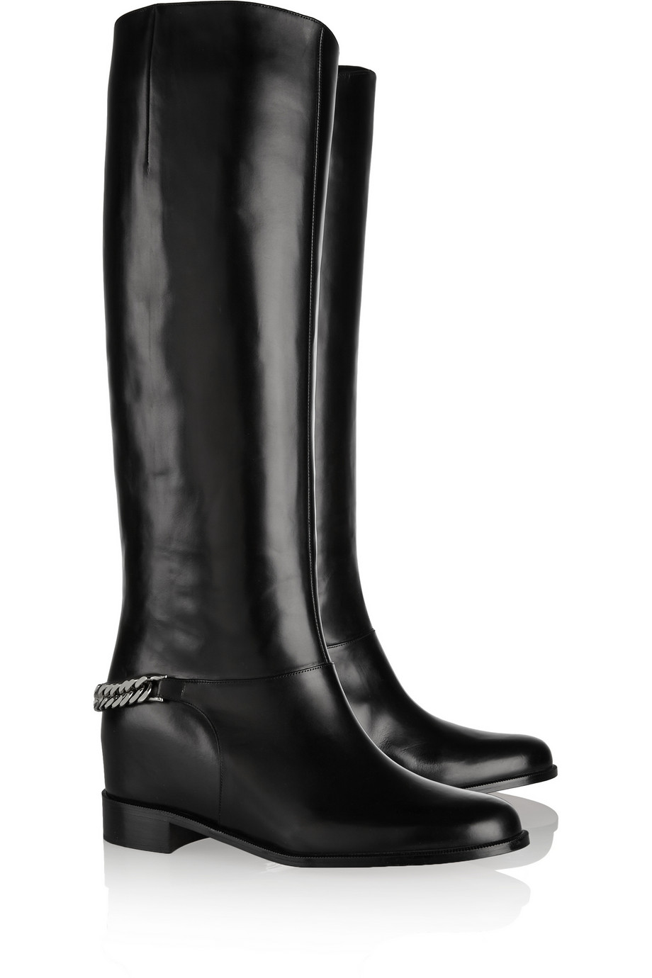 Christian Louboutin Cate Chain-Trimmed Leather Riding Boots in Black | Lyst