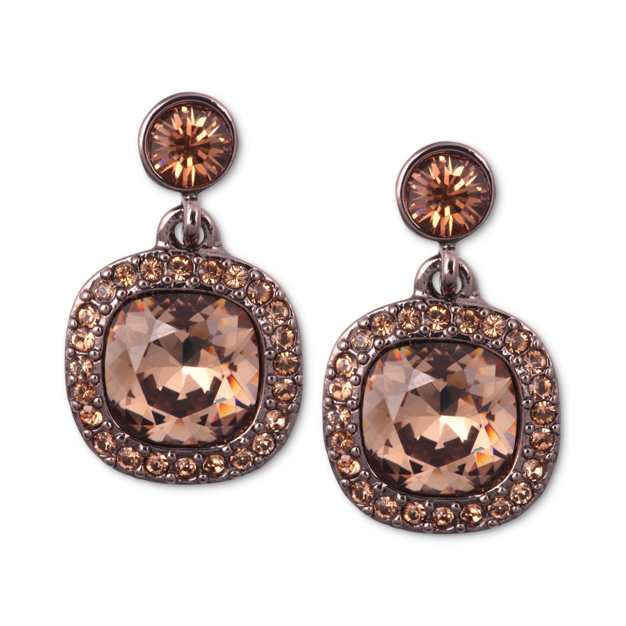 Givenchy Brown Gold Tone Light Smoky Topaz Glass Stone Drop