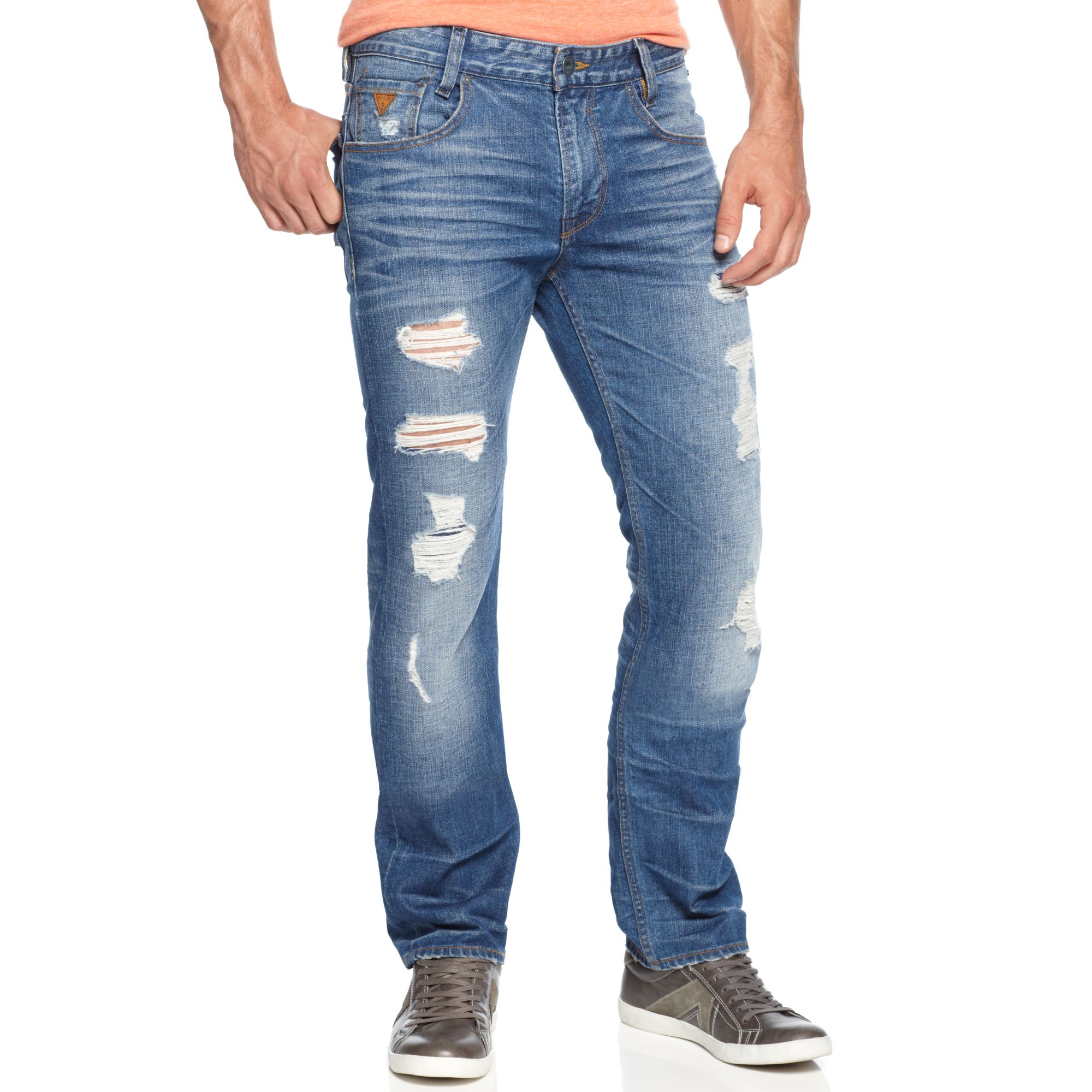 Guess Jeans Alameda Destroyed Denim Combat Wash in Blue for Men Lyst