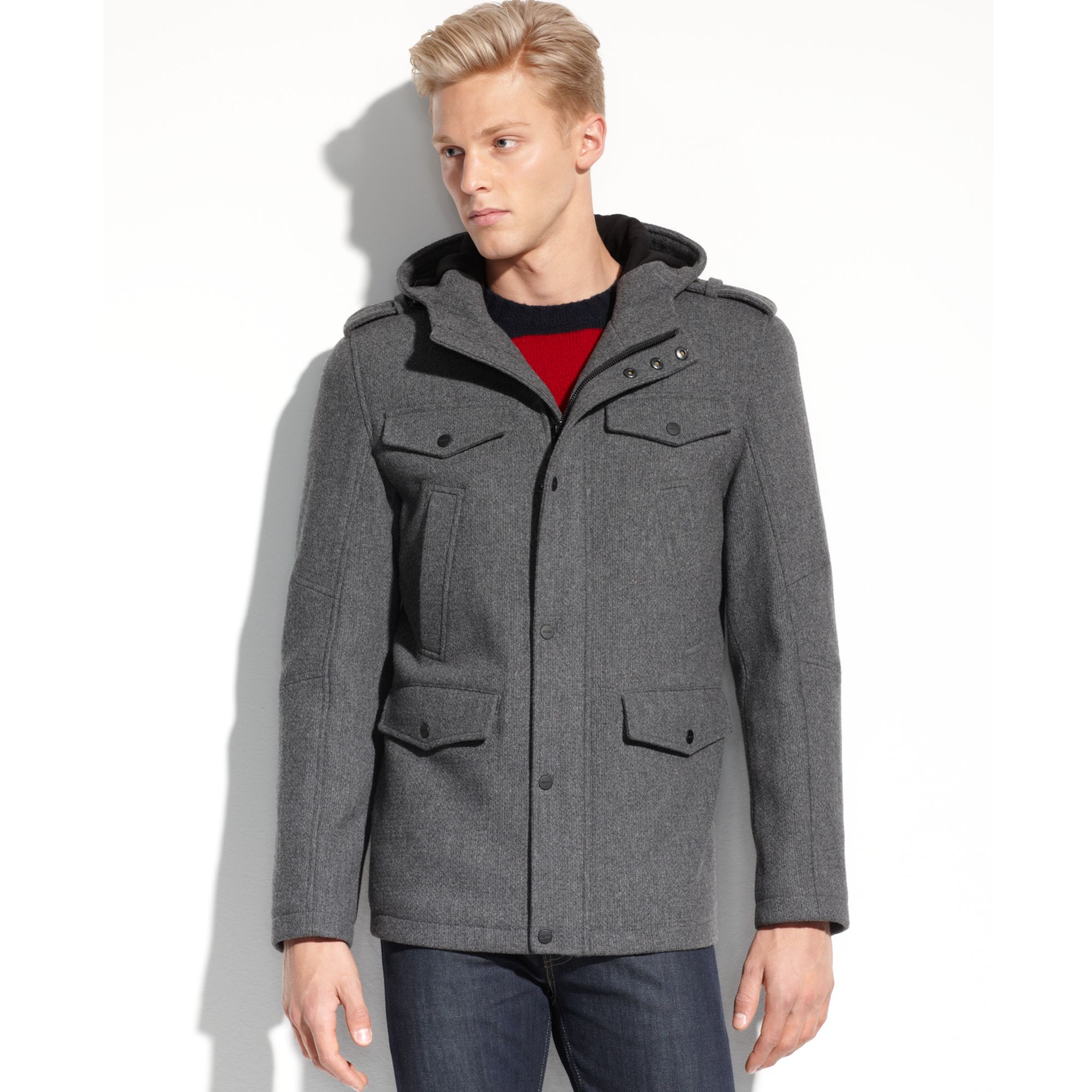 Lyst Guess Coat Sixpocket Hooded Coat in Gray for Men