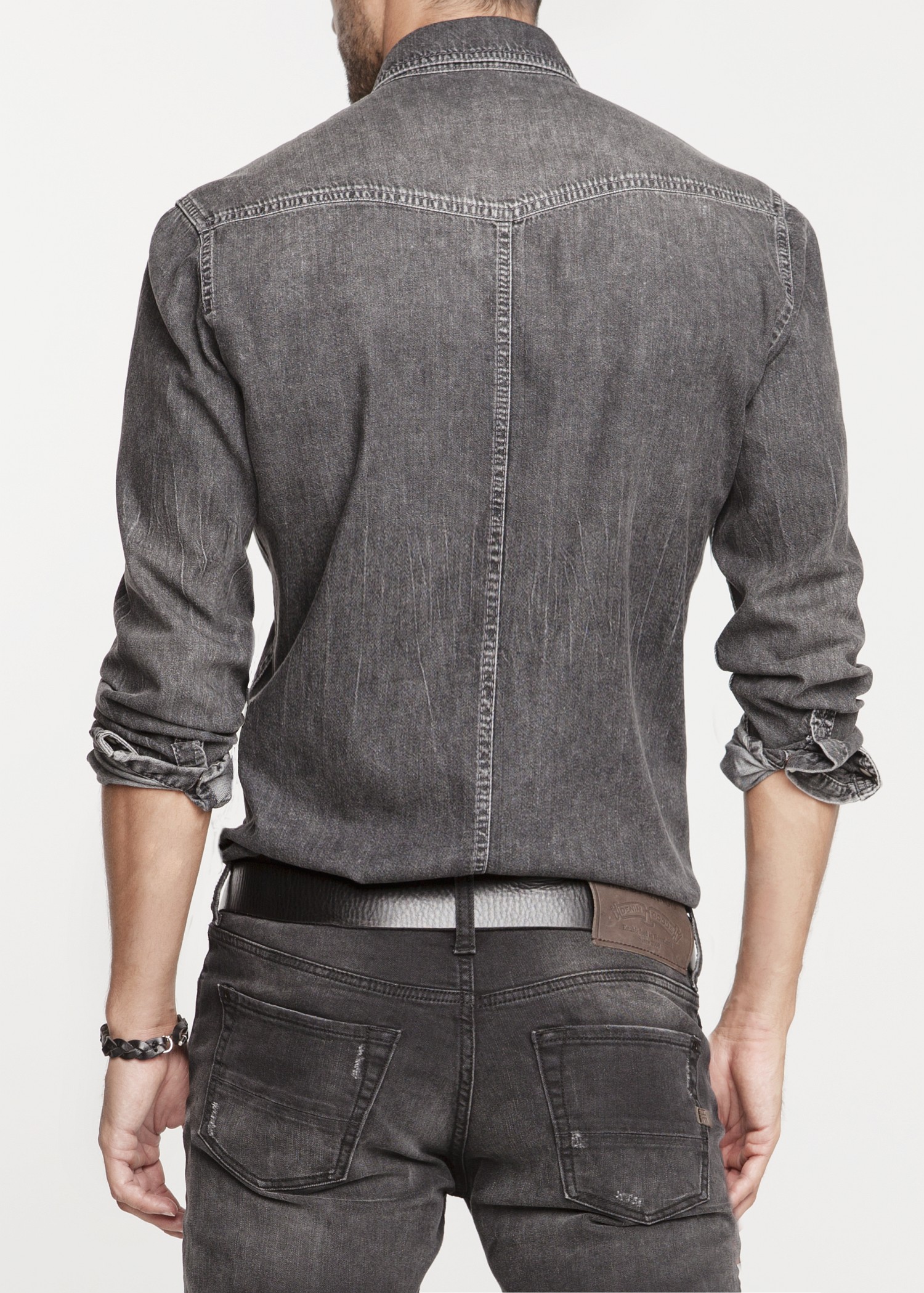 Mango Slimfit Grey Denim Shirt in Gray for Men - Lyst