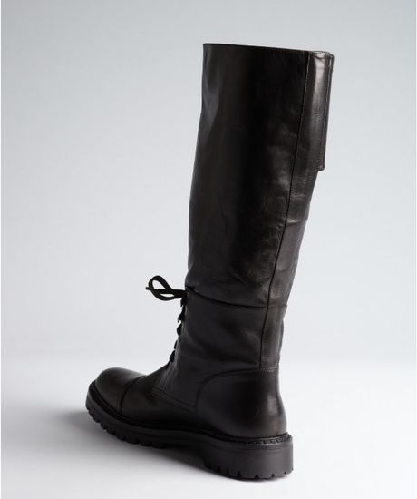 Belstaff Black Leather Double Buckle Tall Motorcycle Boots in Black | Lyst