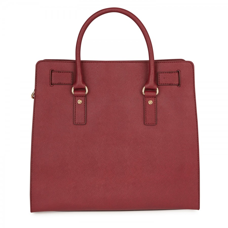 Michael kors Hamilton Saffiano Leather Tote in Red (burgundy) | Lyst