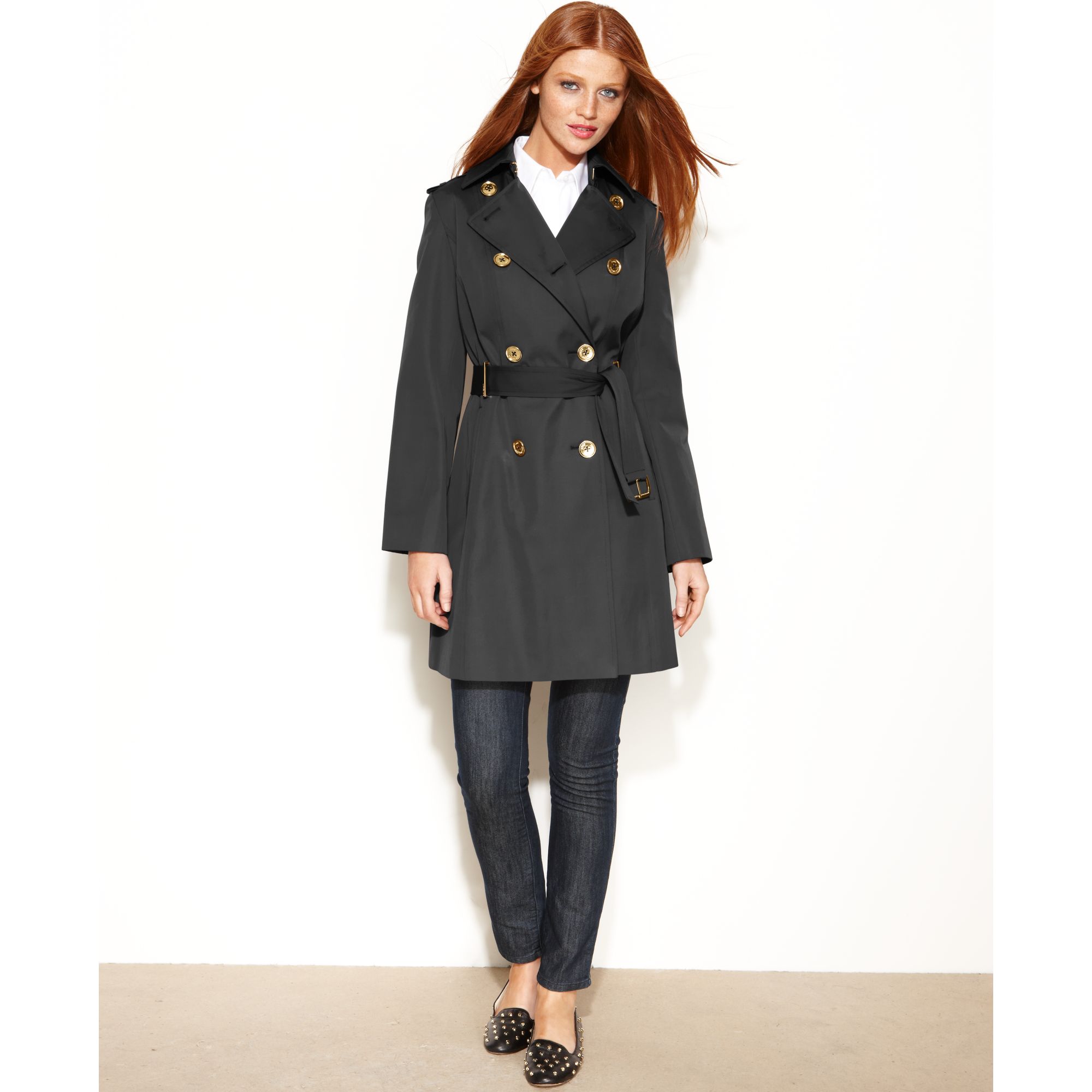 Lyst - Michael Kors Double breasted Belted Trench Coat in Black