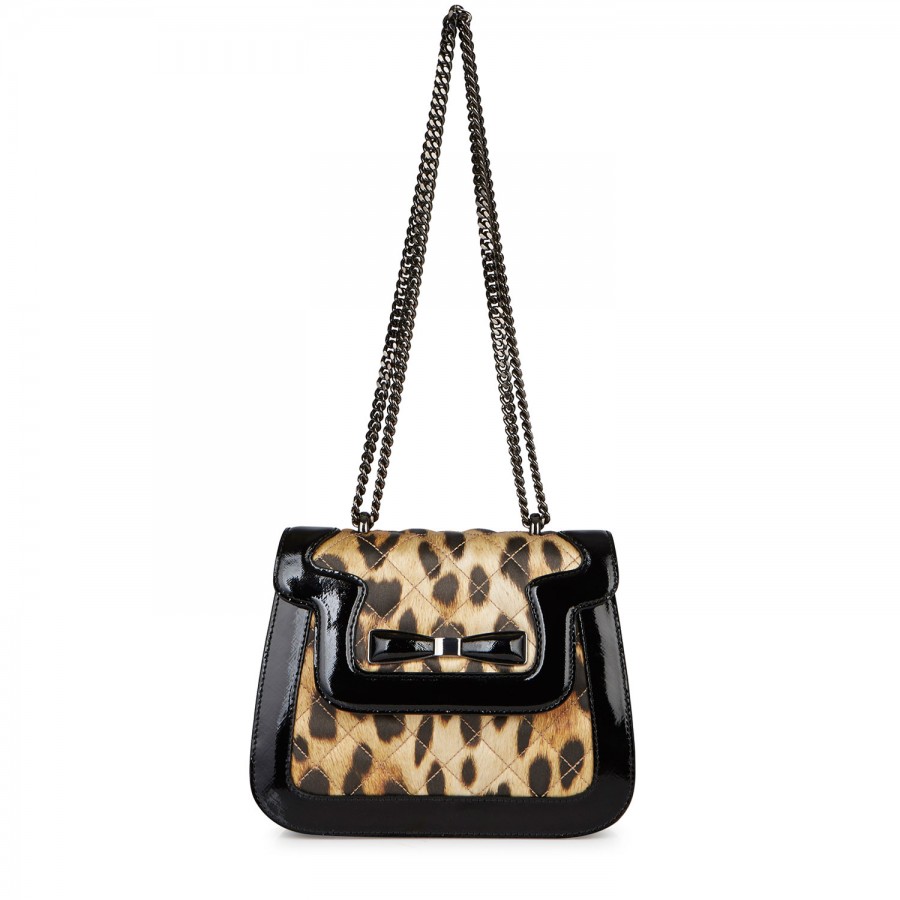 Cheap  Chic Leopard Print Satin and Patent Leather Shoulder Bag ...