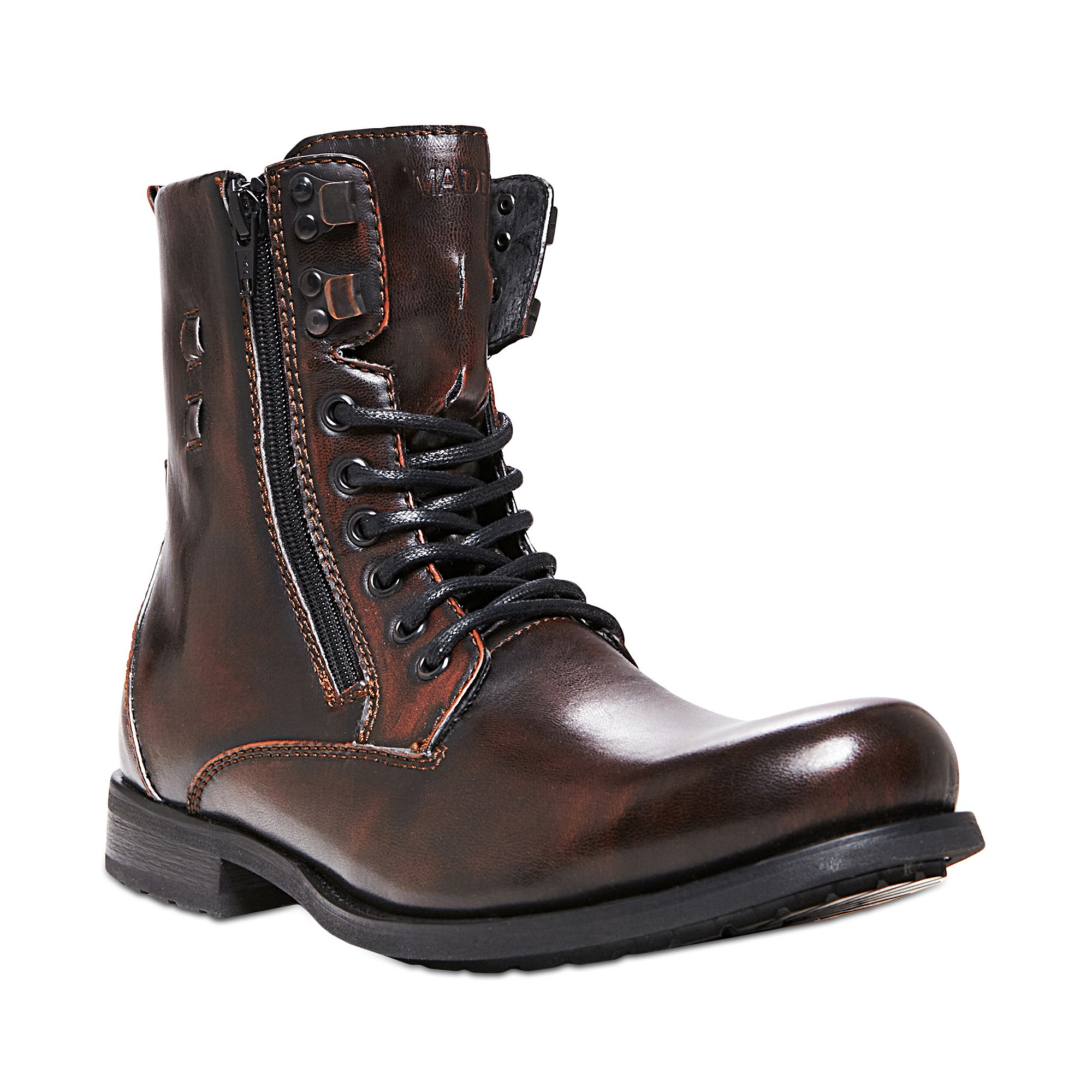 steve madden tan boots with red zipper