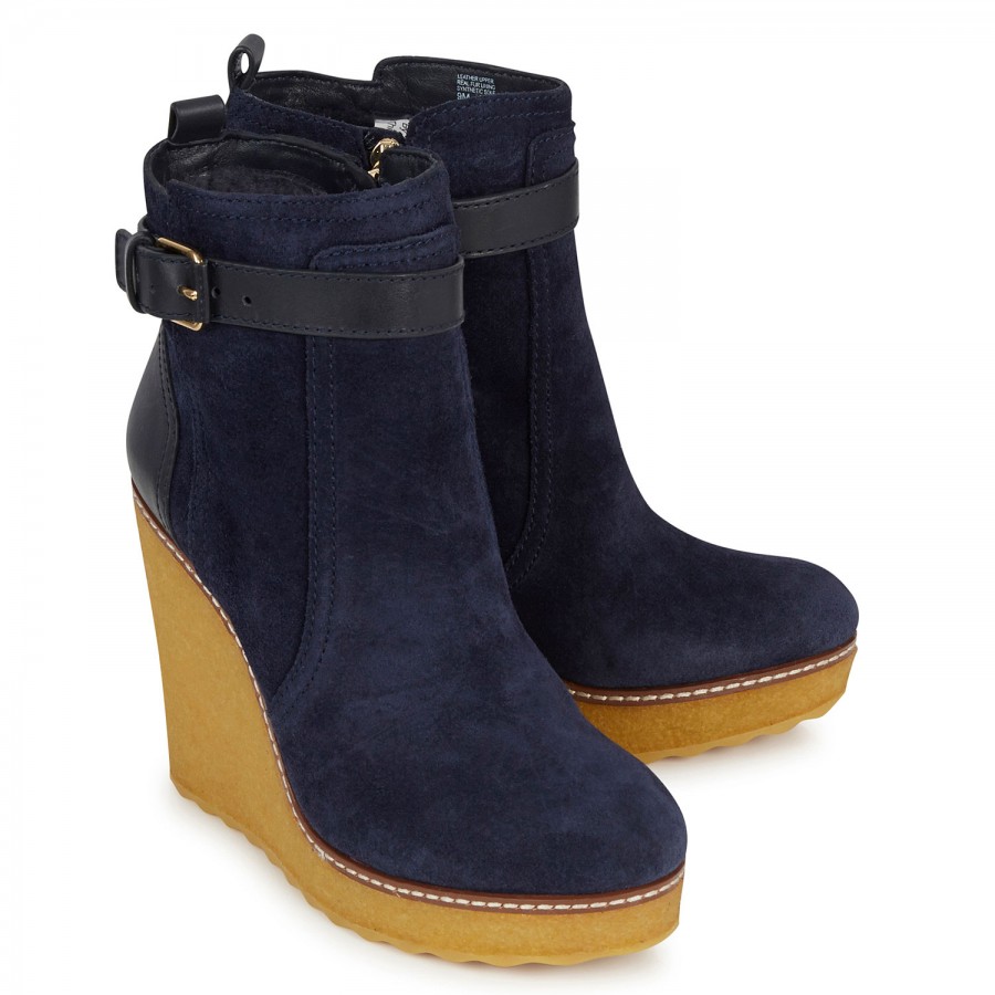 navy wedge ankle boots