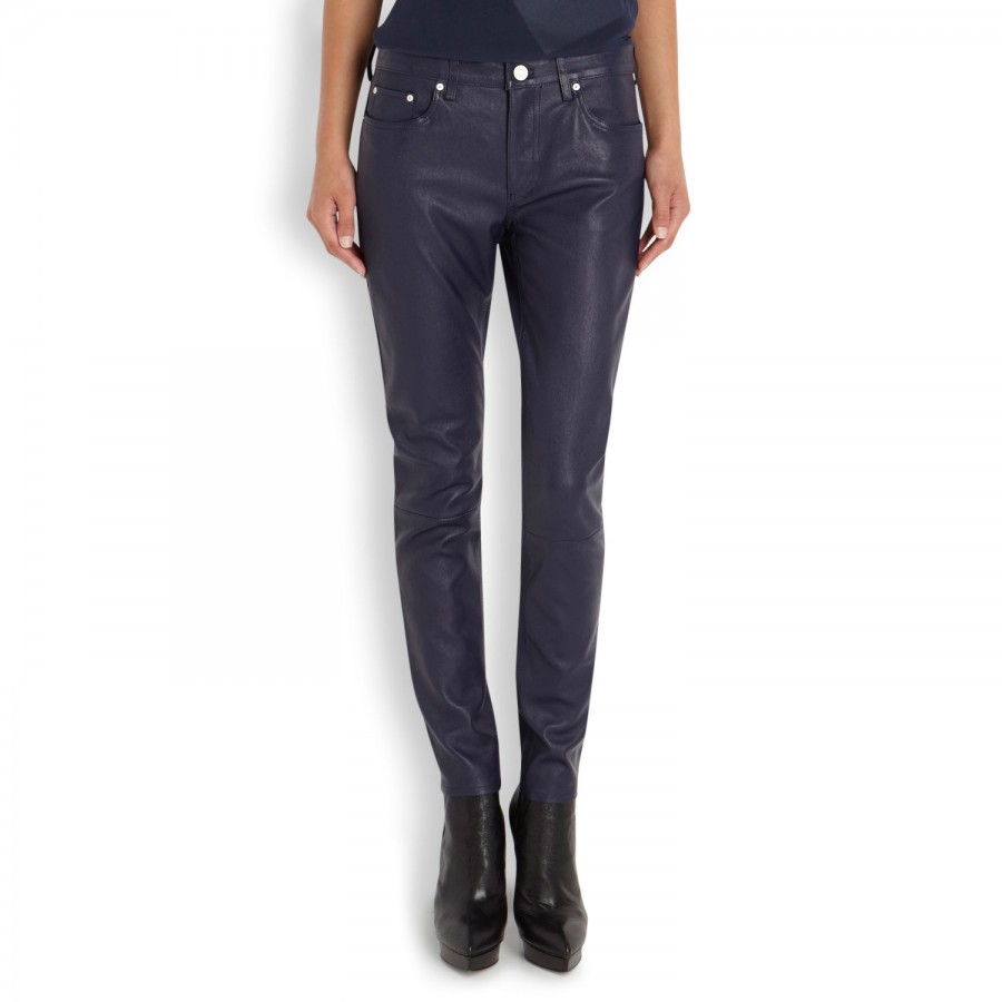 navy blue leather trousers