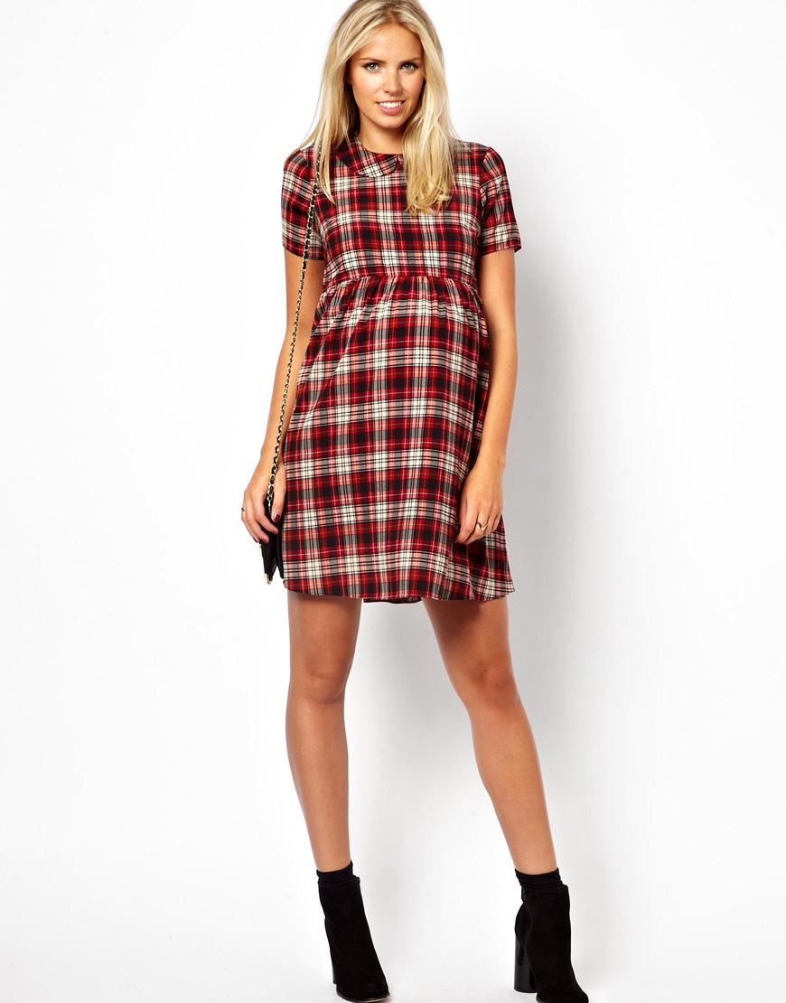 red tartan smock dress