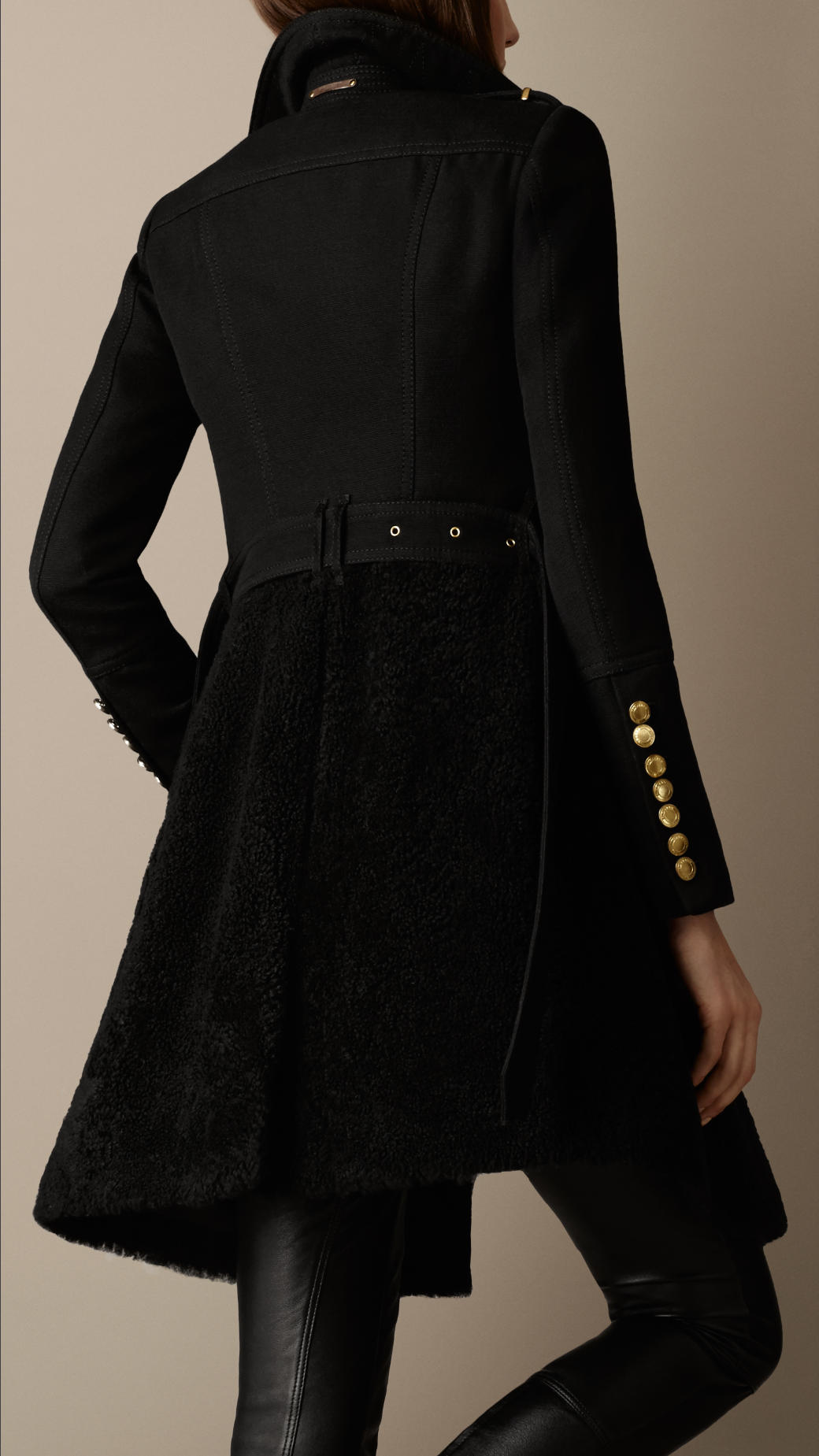 Burberry Shearling Skirt Fitted Coat in Black | Lyst