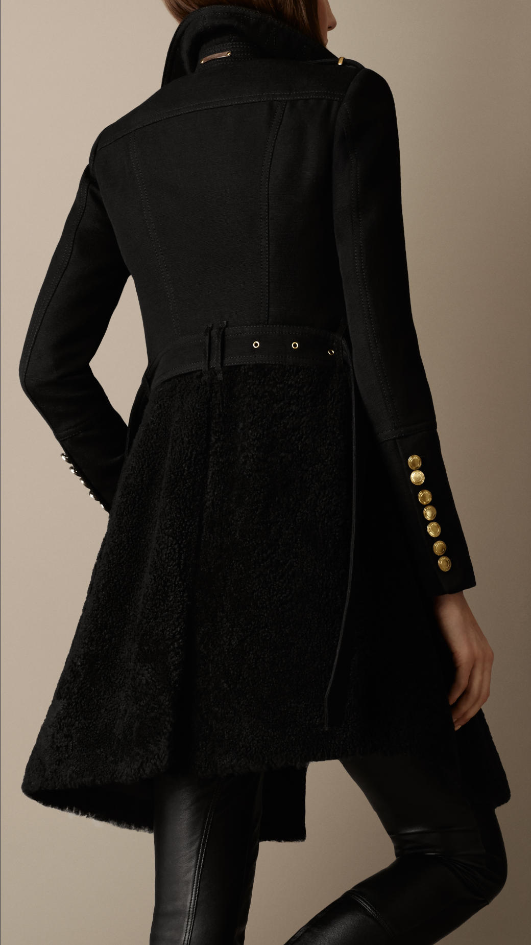 Burberry Shearling Skirt Fitted Coat in Black/Black (Black) | Lyst